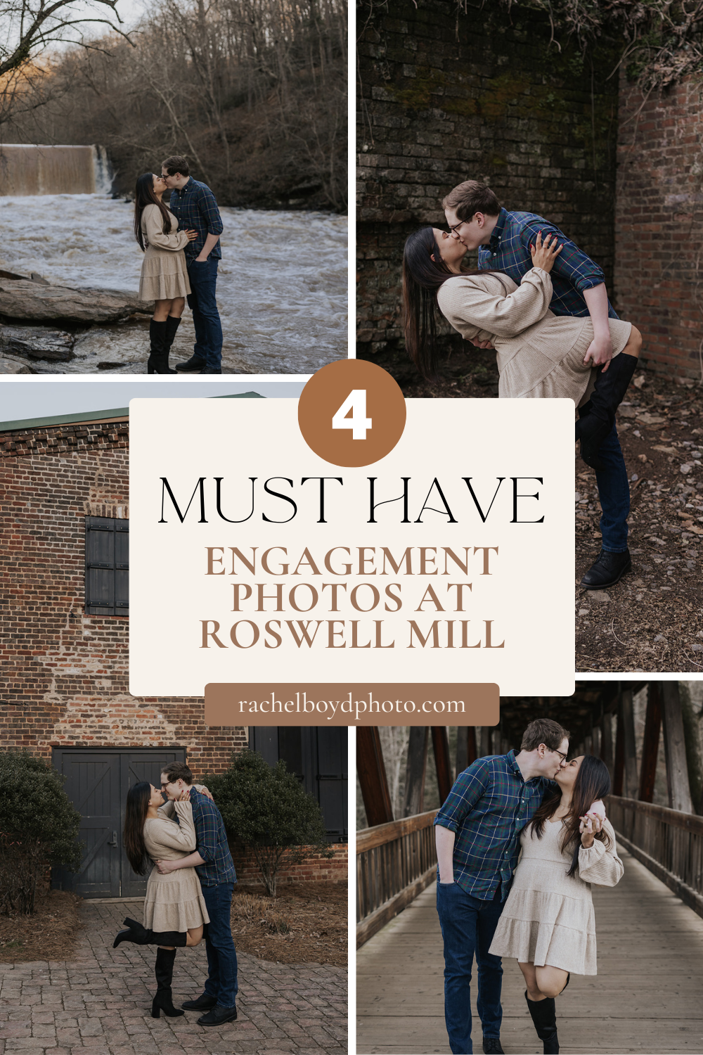 4 must have Roswell Mill, Georgia engagement photos