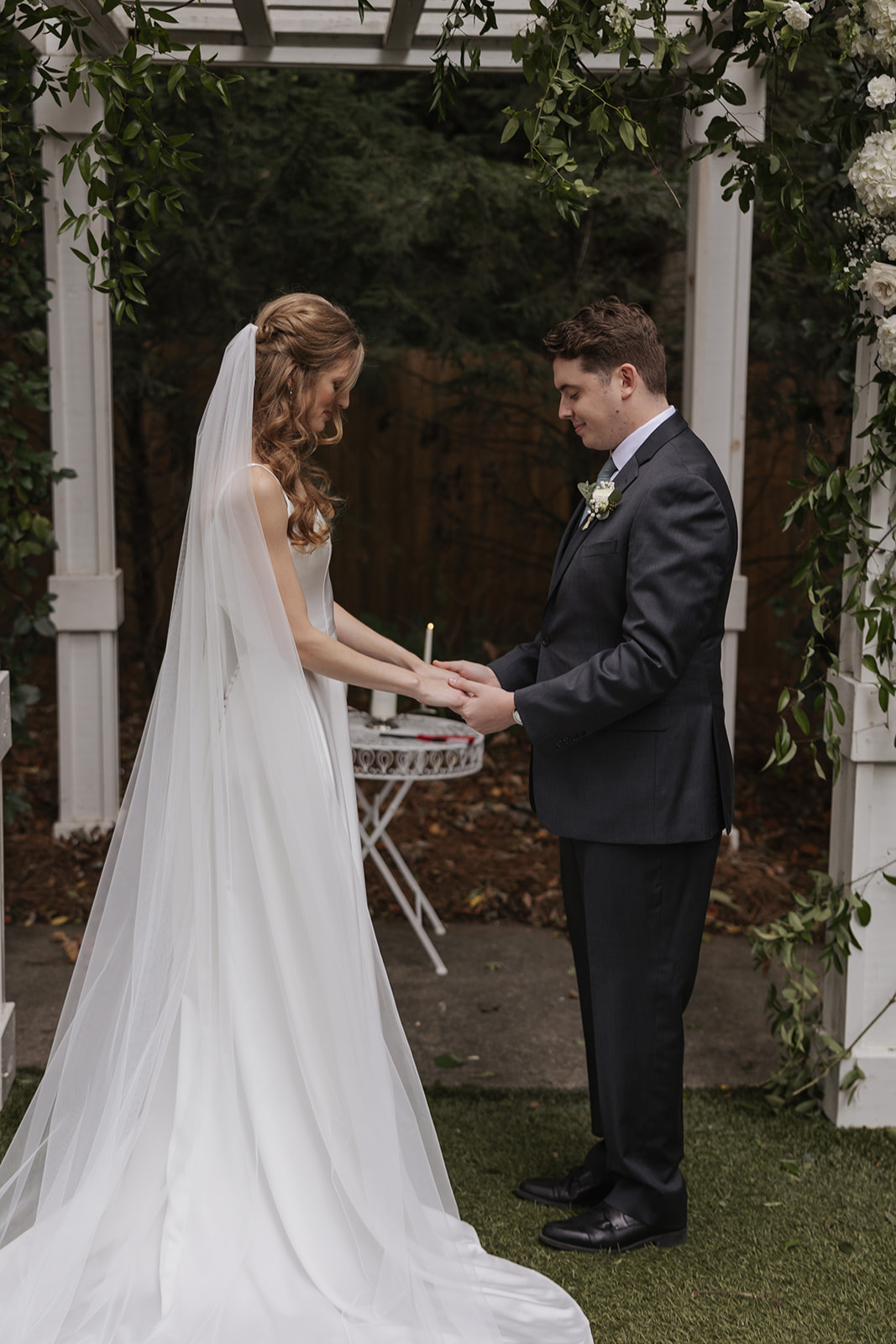 beautiful bride and groom pose after their dreamy wedding ceremony