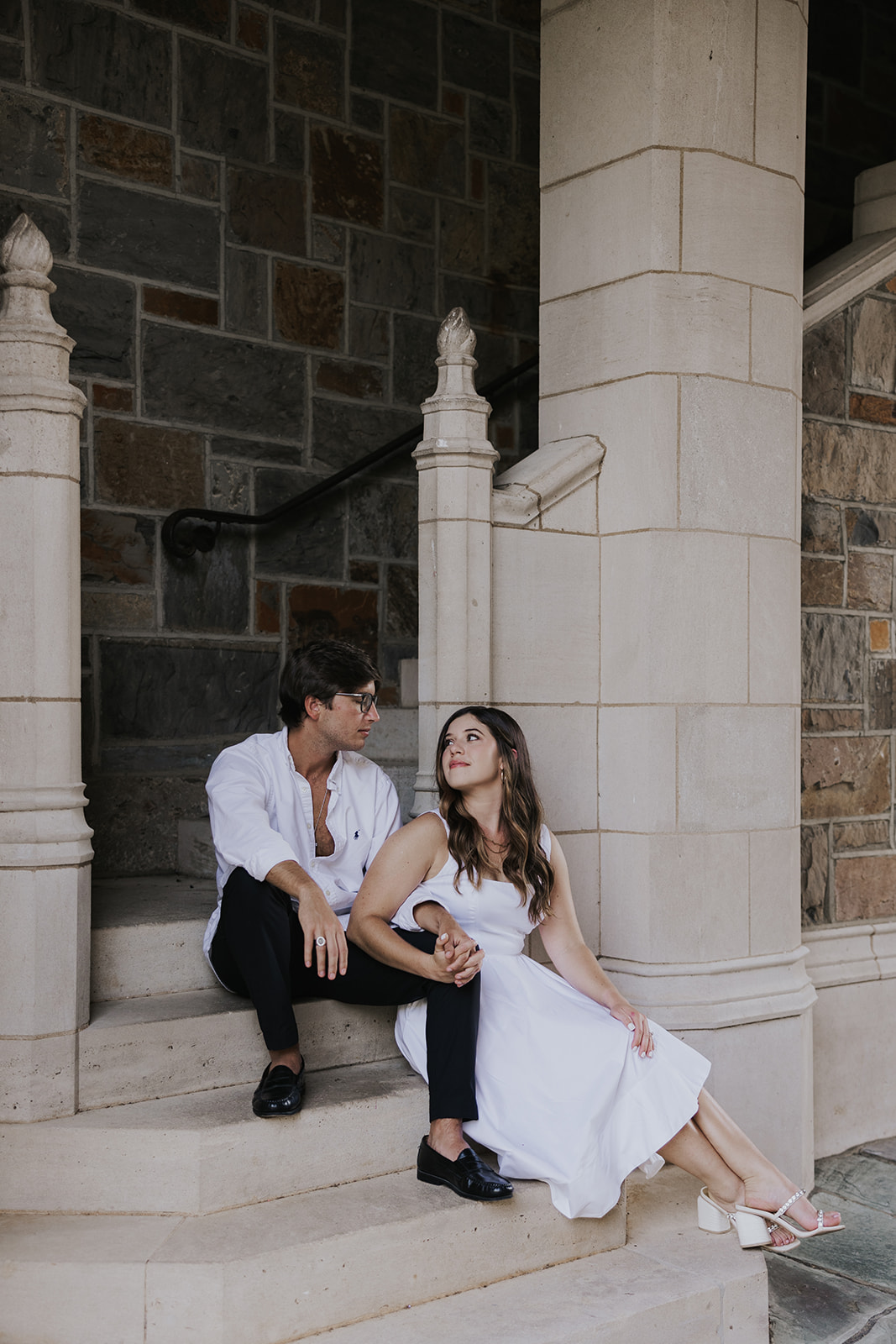 stunning couple pose together during their Berry college engagement photoshoot