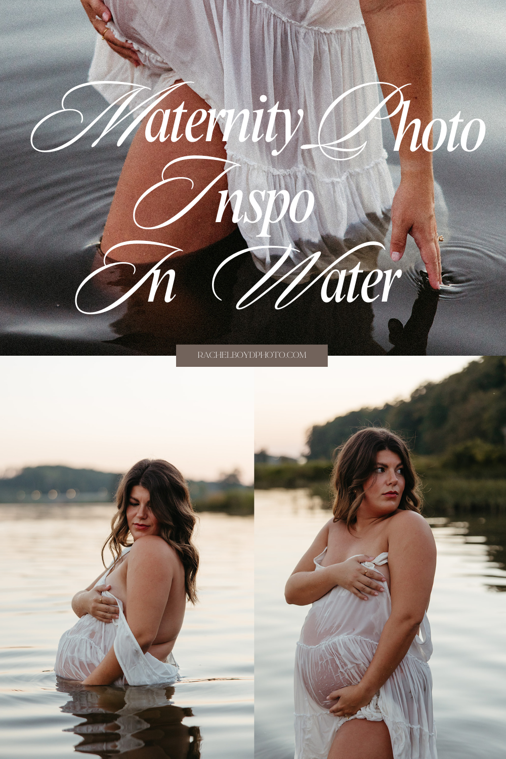 beautiful expecting mother poses for maternity photos in water