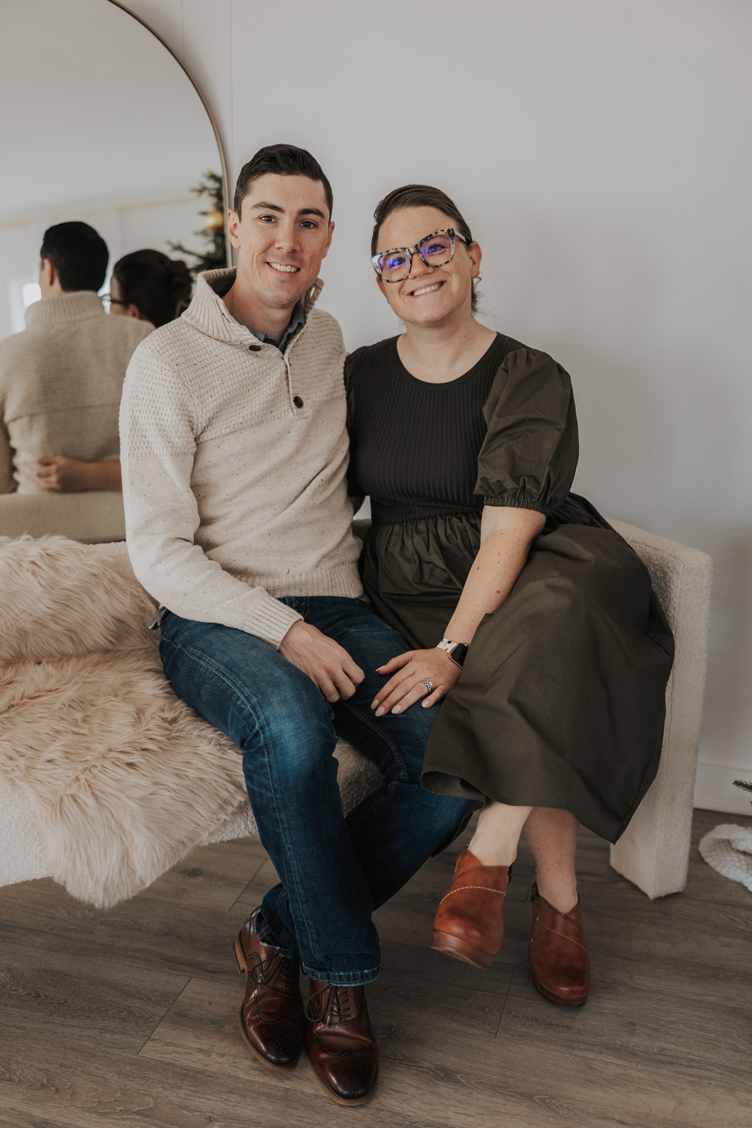 beautiful couple pose together during their in home photoshoot