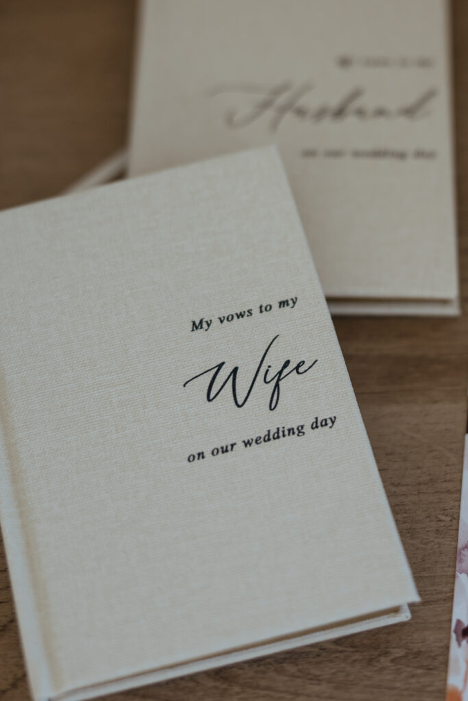 wedding vow book laying on a table