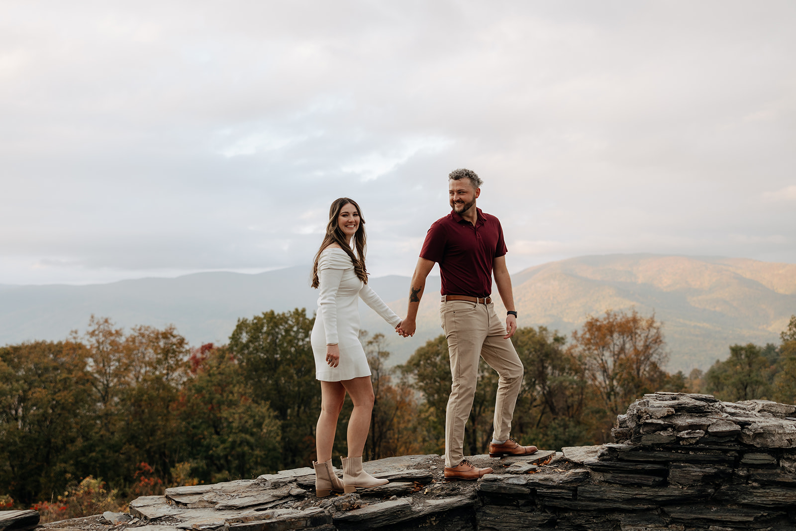 stunning couple pose together during destination engagement session