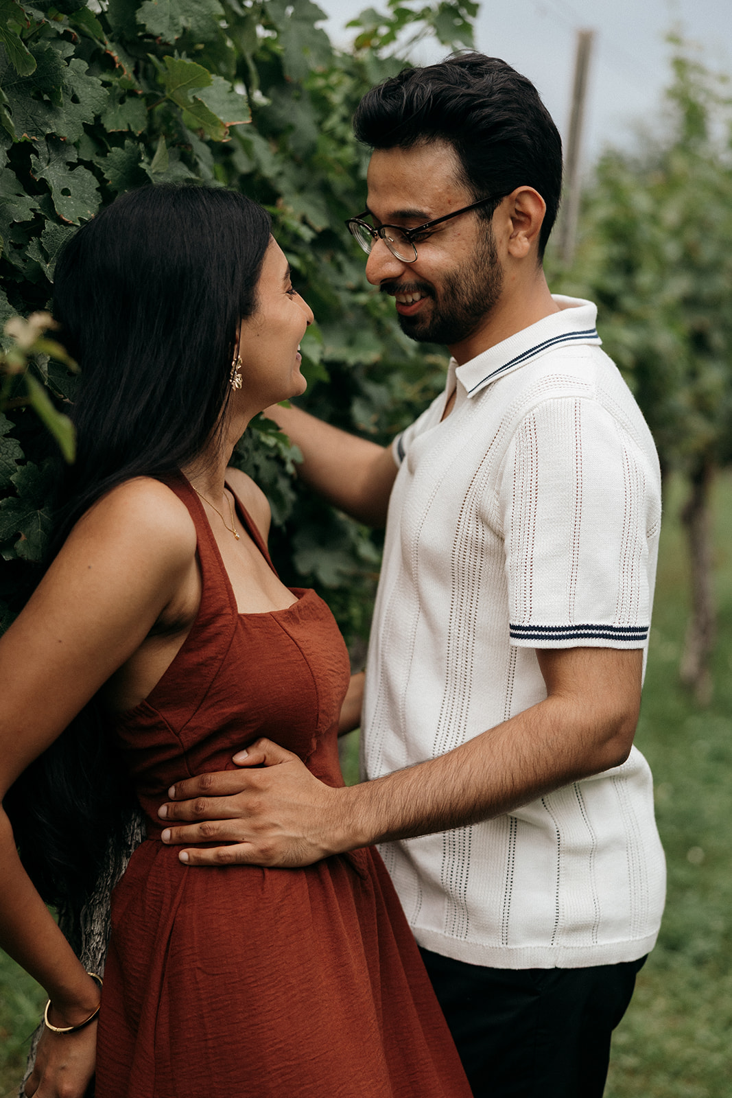stunning couple pose together during destination engagement session