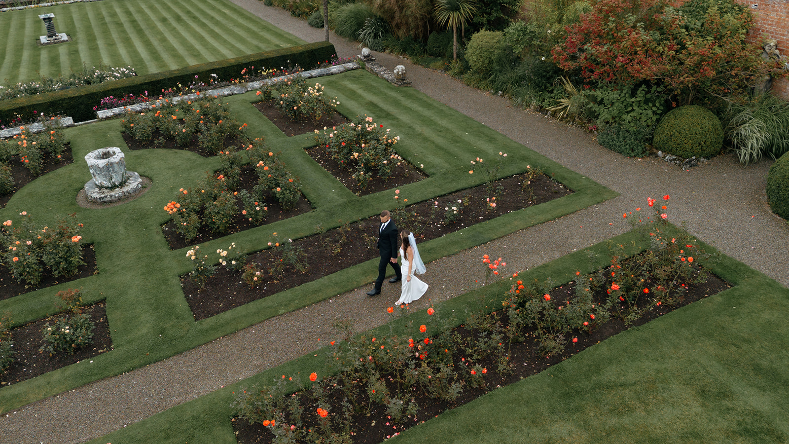 drone shot of a stunning Ireland vow renewal at Dromoland Castle