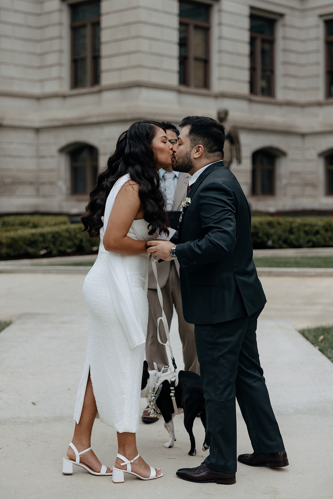 stunning bride and groom share an intimate moment outside during their Georgia state capitol elopement