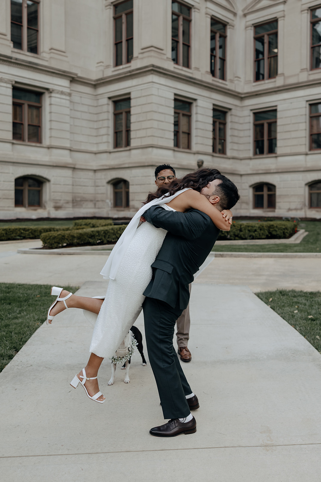 stunning bride and groom share an intimate moment outside during their Georgia state capitol elopement