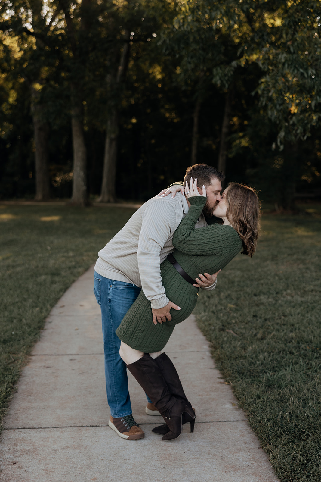 couple pose together during their traditional engagement session 